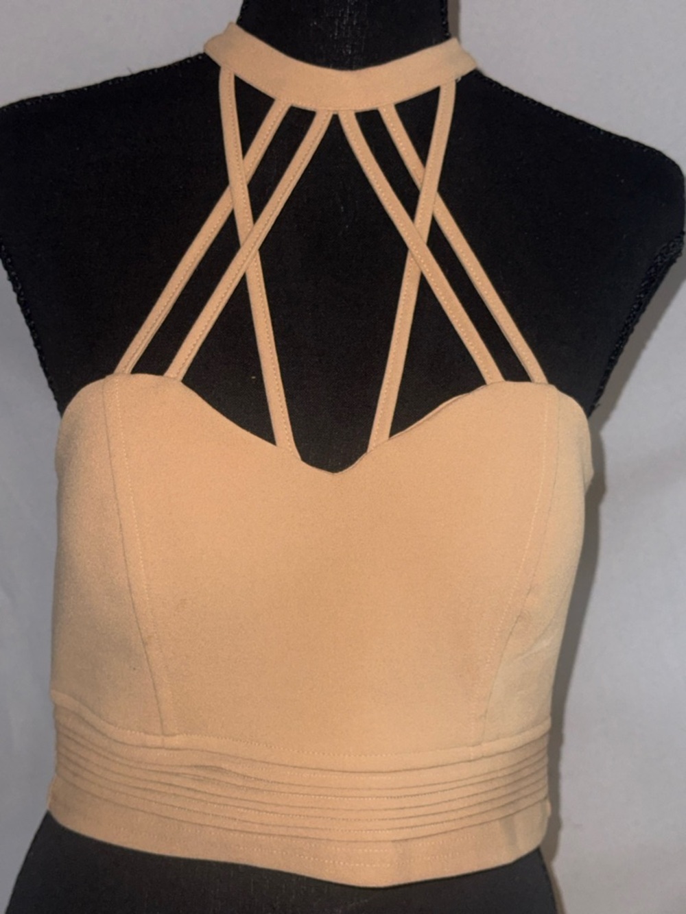a'gaci Beige Strappy Crop Top